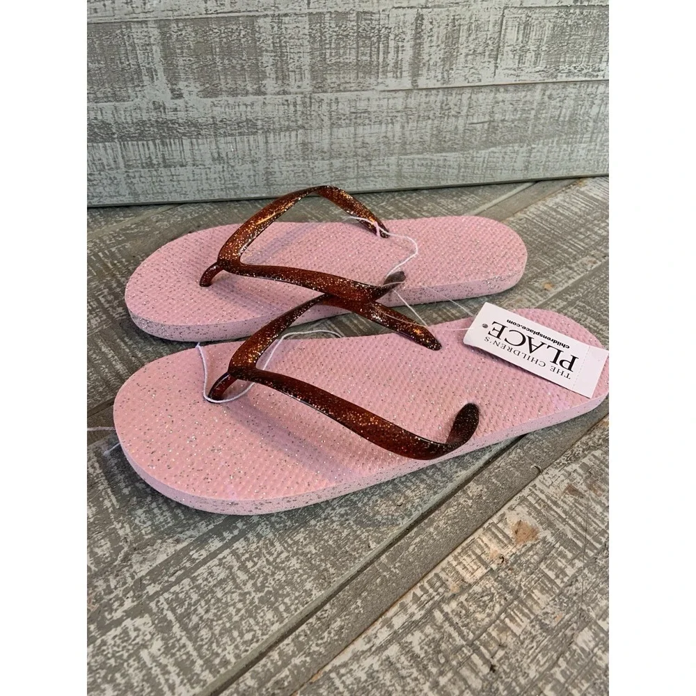 The Childrens Place Sparkle Glitter Flip Flops Sandals Youth Size 3 / 4 NEW NWT